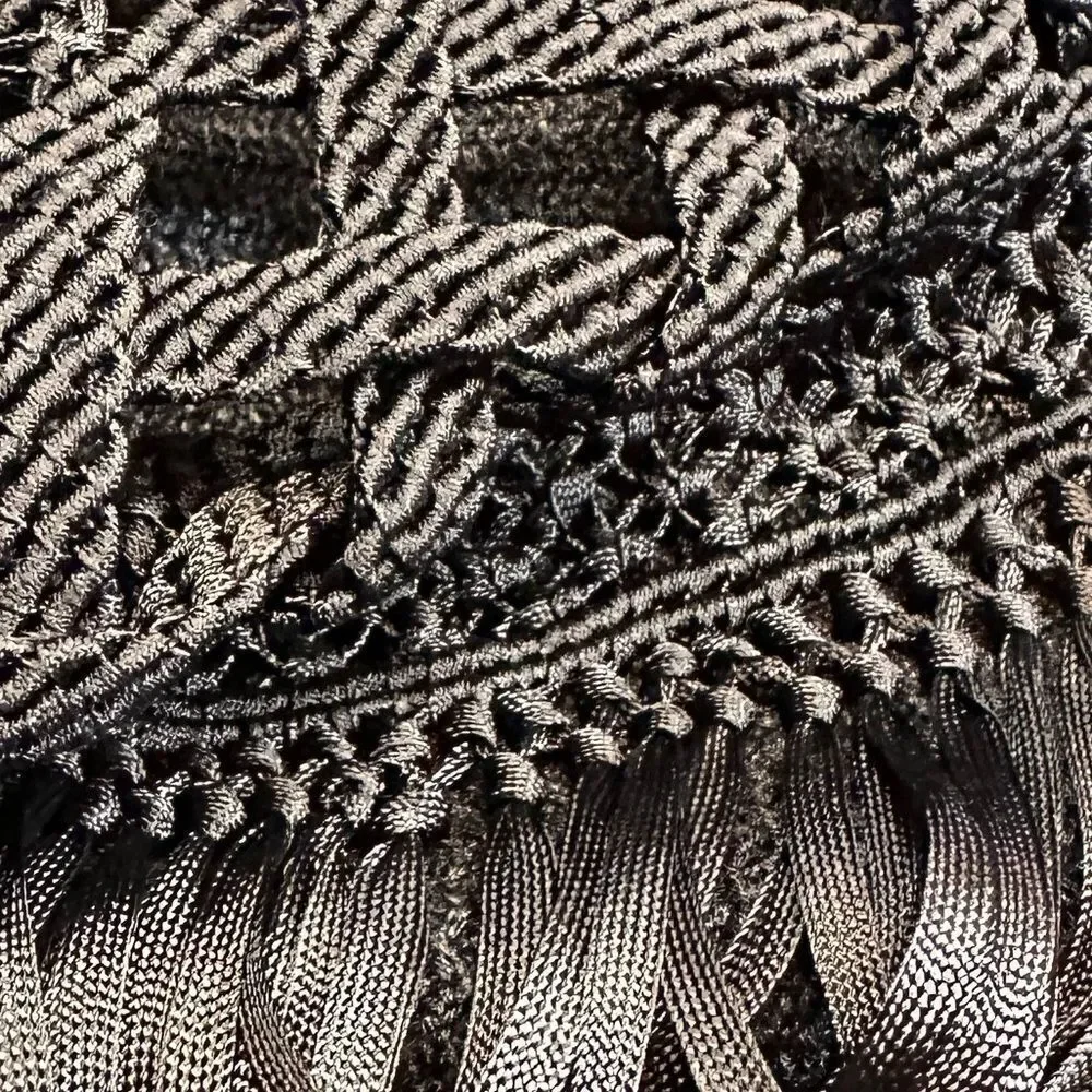 Ralph Lauren Collection Black Silk Hand Knit Fringe Trimmed Long Sleeve Sweater - Picture 8 of 16